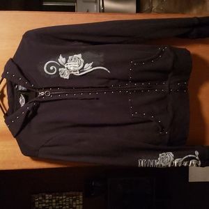 Harley Davidson Blk Embroidery Rose Hoodie